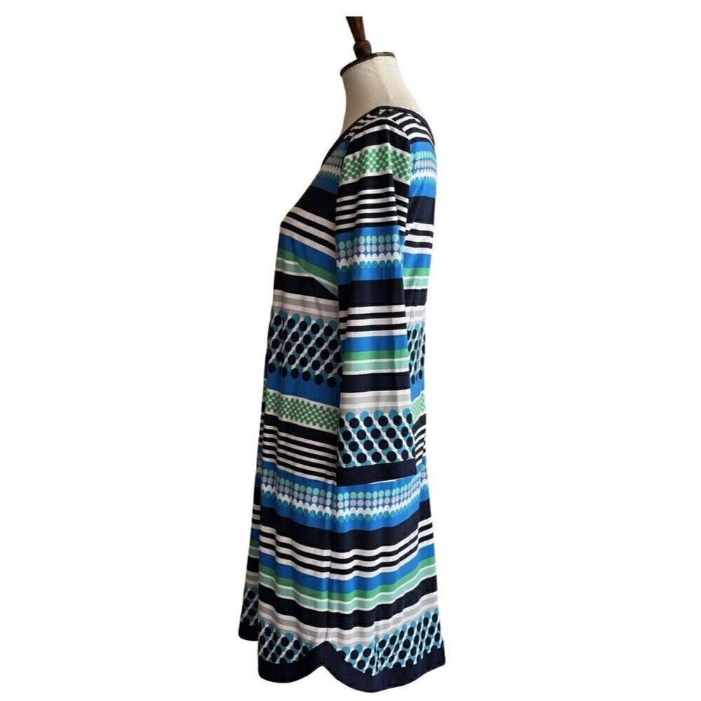 Vince Camuto Womens Blue Jersey Dotted Stripe Crew neck Mini Dress Size 14 - Picture 16 of 16